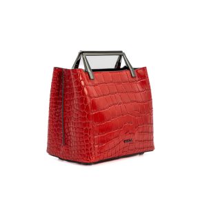 MORA Ruby Red Croc-Embossed Full Grain Genuine Leather Top-Handle & Shoulder Bag- The Croc Luxe Collection
