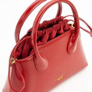 Full Grain Genuine Leather Cinched Top-Handle/Shoulder Bag in Royal Red - MORA Belle Cinch Collection